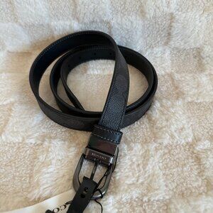 NWT! Coach CX057 Women's Belt Signature Coated Canvas Refined Calf Black Leather